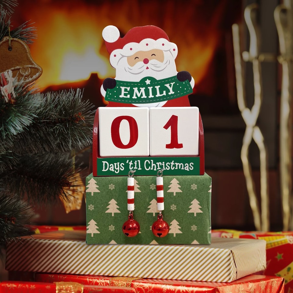 image 1 of Pre-personalised Wood Advent Block Calendar - Over 80 Titles - Teddy