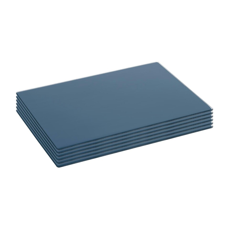 image 1 of Harbour Housewares Glass Placemats - Hague Blue - 6pc Heat-Resistant Dining Set - 30 x 20cm Blue