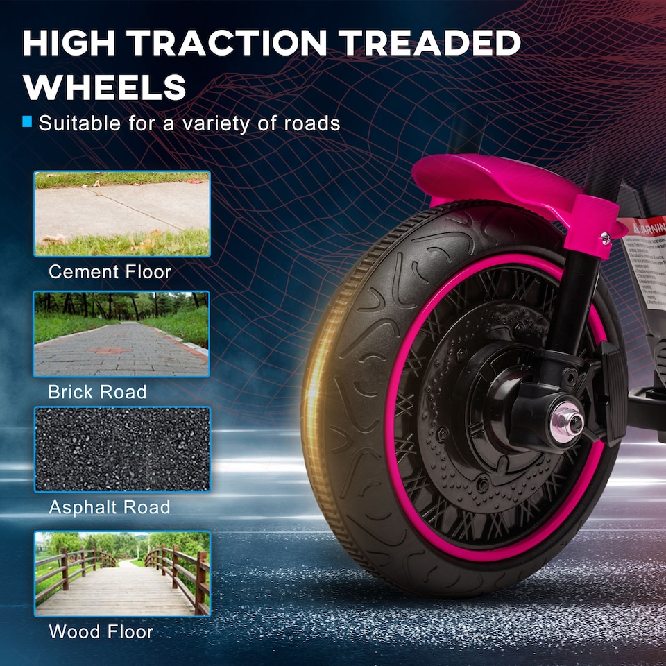 image 1 of HOMCOM 6V Kids Electric Motorbike Ride-Ons Motorcycle with Training Wheels, Light, for Ages 18-36 Months - Pink