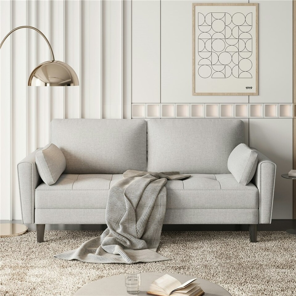 image 1 of Yaheetech Fabric Upholstered Sofa 2 Seater Couch with Tufted Single Seat Cushion Grey | Griege