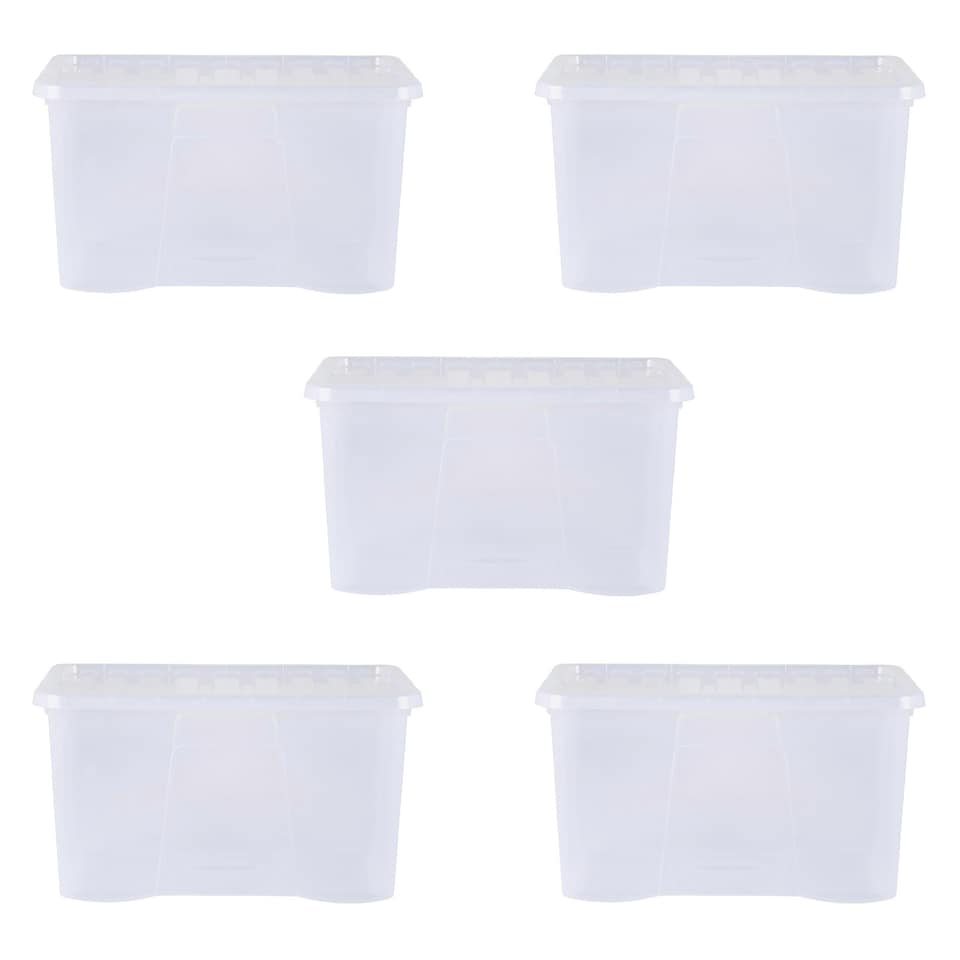 image 1 of Wham Crystal 5 x 60L Stackable Plastic Storage Boxes with Lids Green
