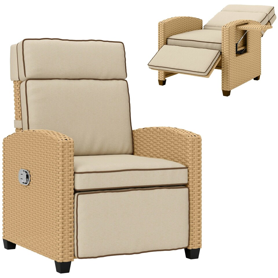 image 1 of Outsunny Rattan Garden Recliner Sun Lounger w/ Flip Table 