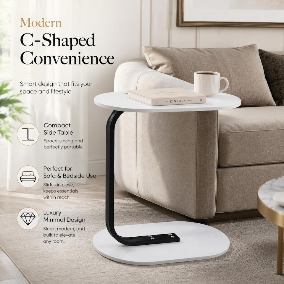 image 1 of MantraRaj Side Table for Sofa & Bed Small Snack Coffee Table Compact Couch Sofa Side Table White