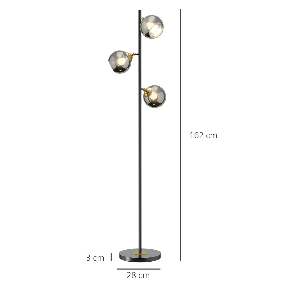 image 1 of HOMCOM Modern Floor Lamp with Glass Global Shade, 3 Light, for Living Room