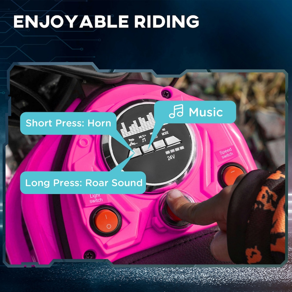 image 1 of HOMCOM 24V Kids Electric Motorbike with Twist Grip Throttle, Music, Horn - Pink