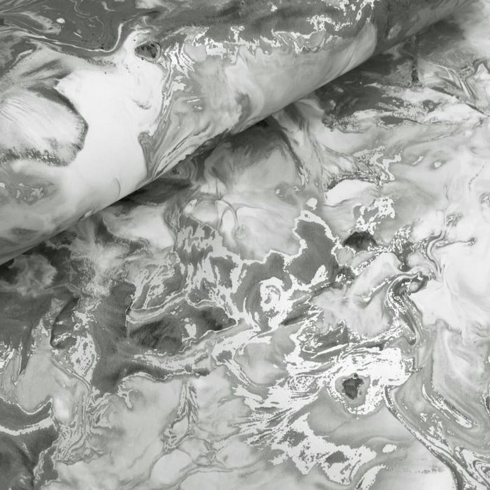 image 1 of Muriva Elixir Marble Wallpaper - Silver/Grey - 10m x 53cm Silver