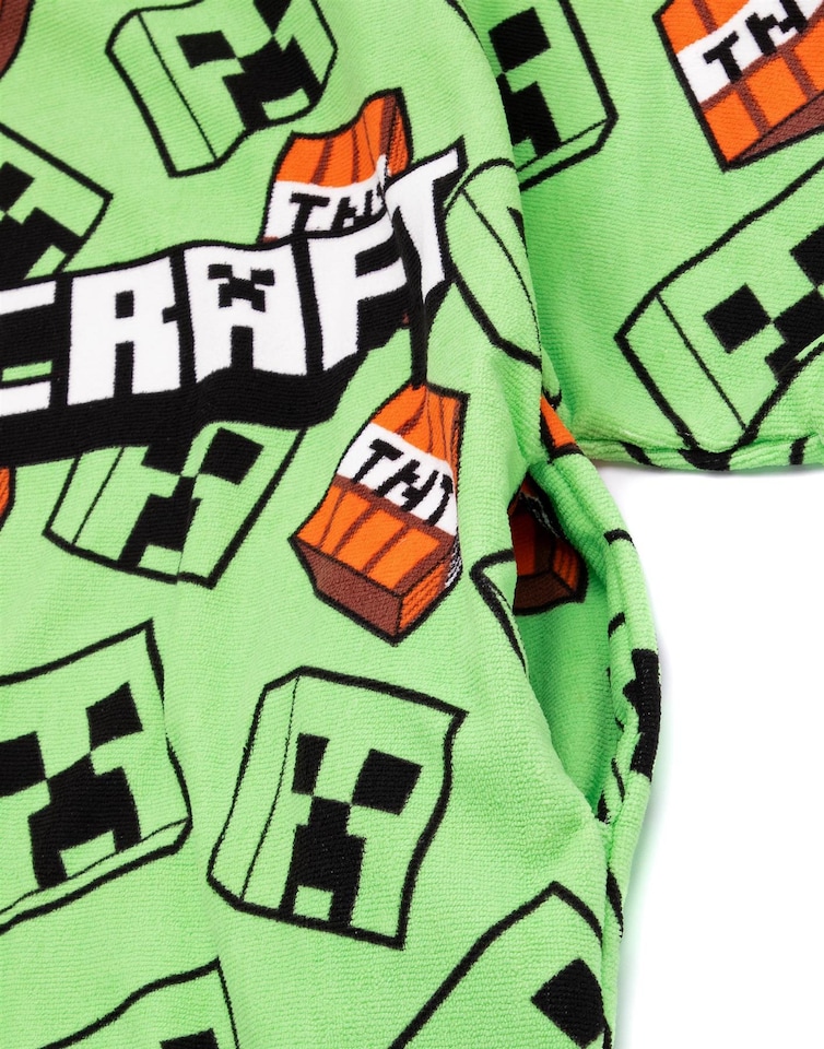 image 1 of Minecraft Kids Towel Poncho | Green Bath Towel For Boys & Girls | Creeper TNT Explosive Swimwear | Hooded Graphic Beach Cover Up | Cosy Swim Accessory Gift for Children