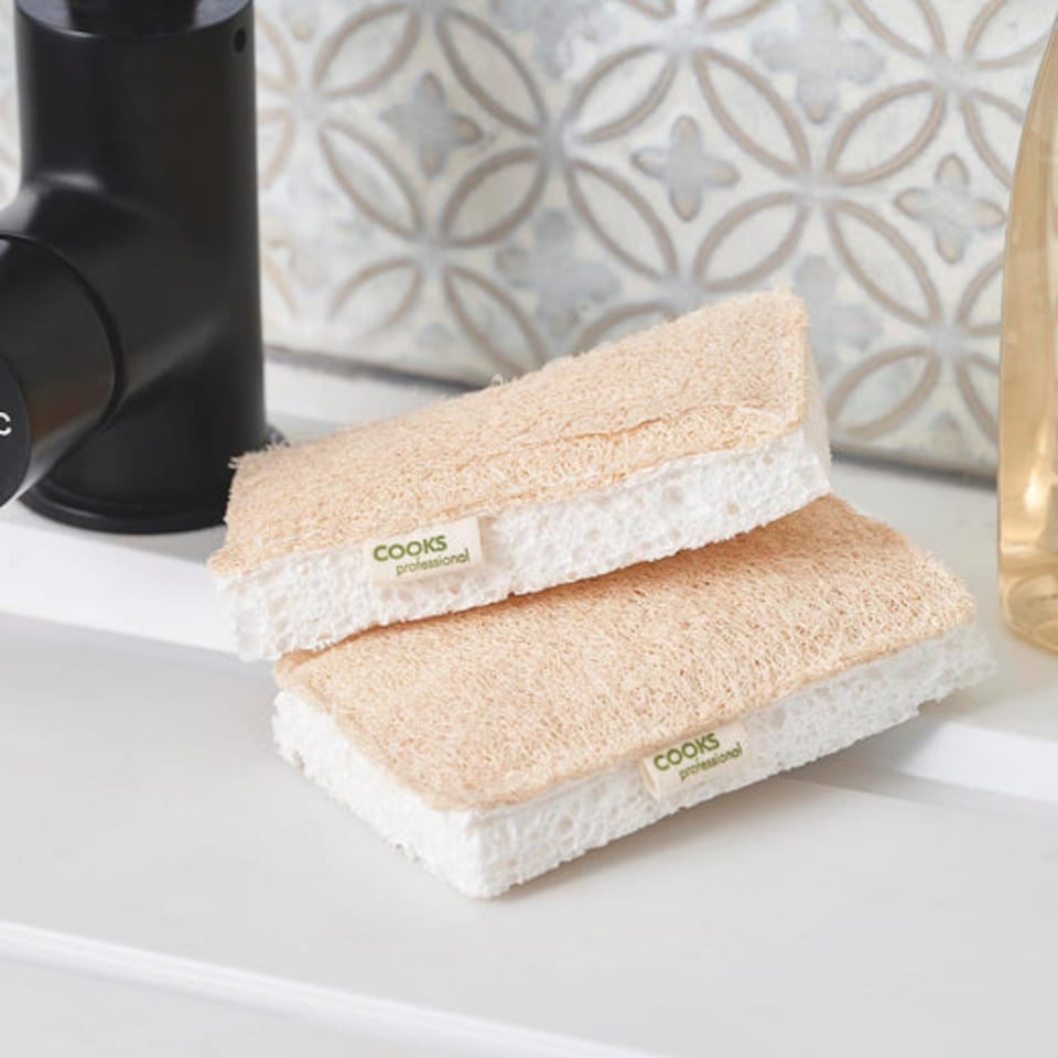 image 1 of Cooks Professional Set of Biodegradable Scourers - Natural Cellulose & Loofah Sponge | White