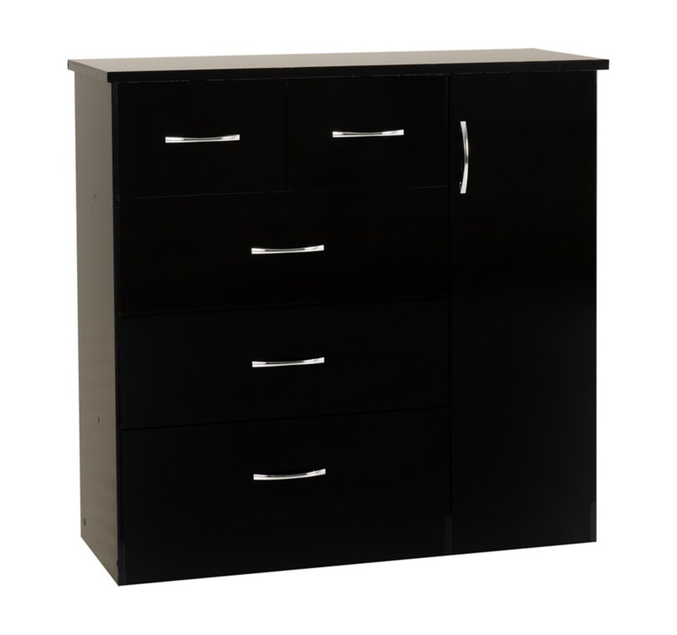image 1 of Nevada 5 Drawer Low Wardrobe - L46 x W117 x H115 cm - Black Gloss | Black