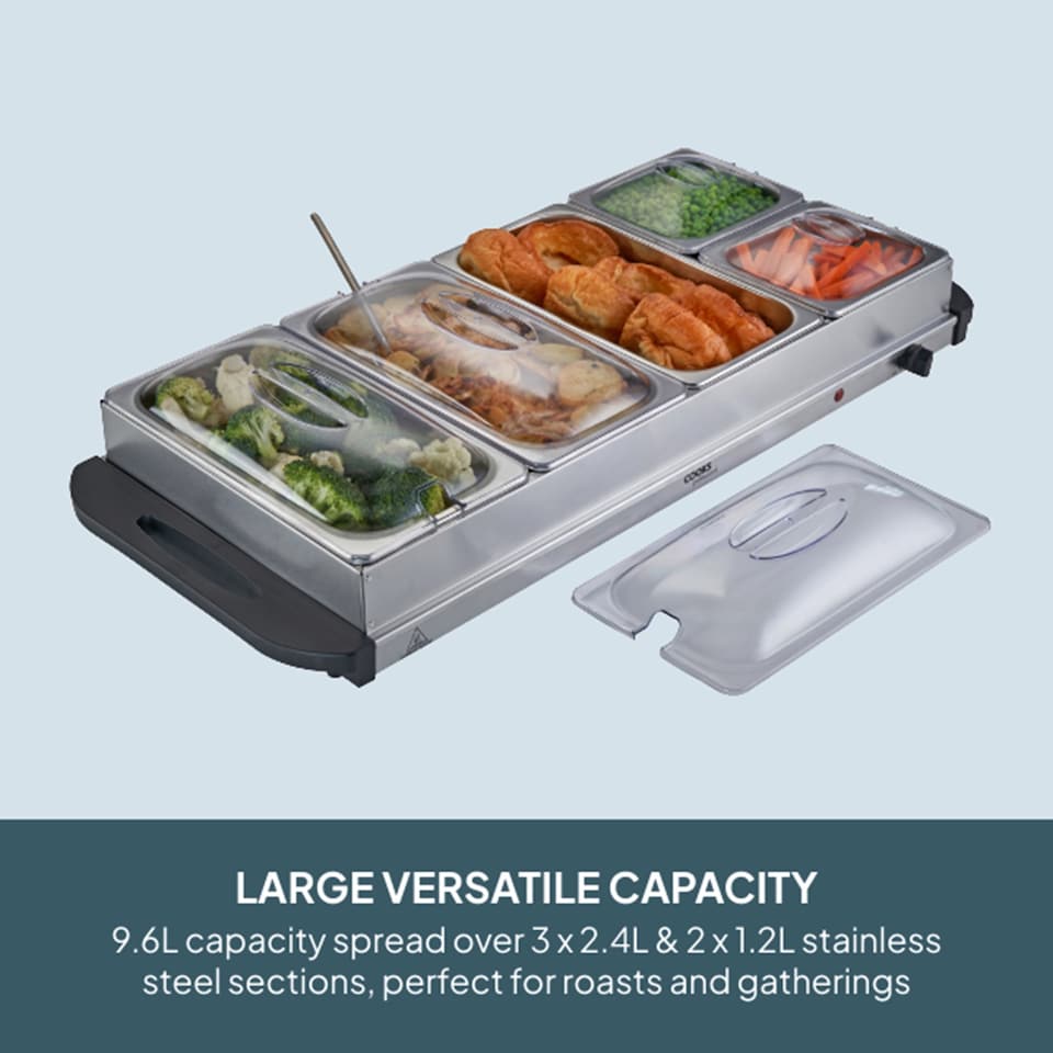 image 1 of Cooks Professional 5-Section Buffet Warmer 9.6L with Hotplate Function | Silver | 5-Section