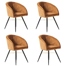 Set of 4 Vittorio Velvet Dining Chairs with Black Metal Legs, Quilted Design Modern Accent Chair | Yellow