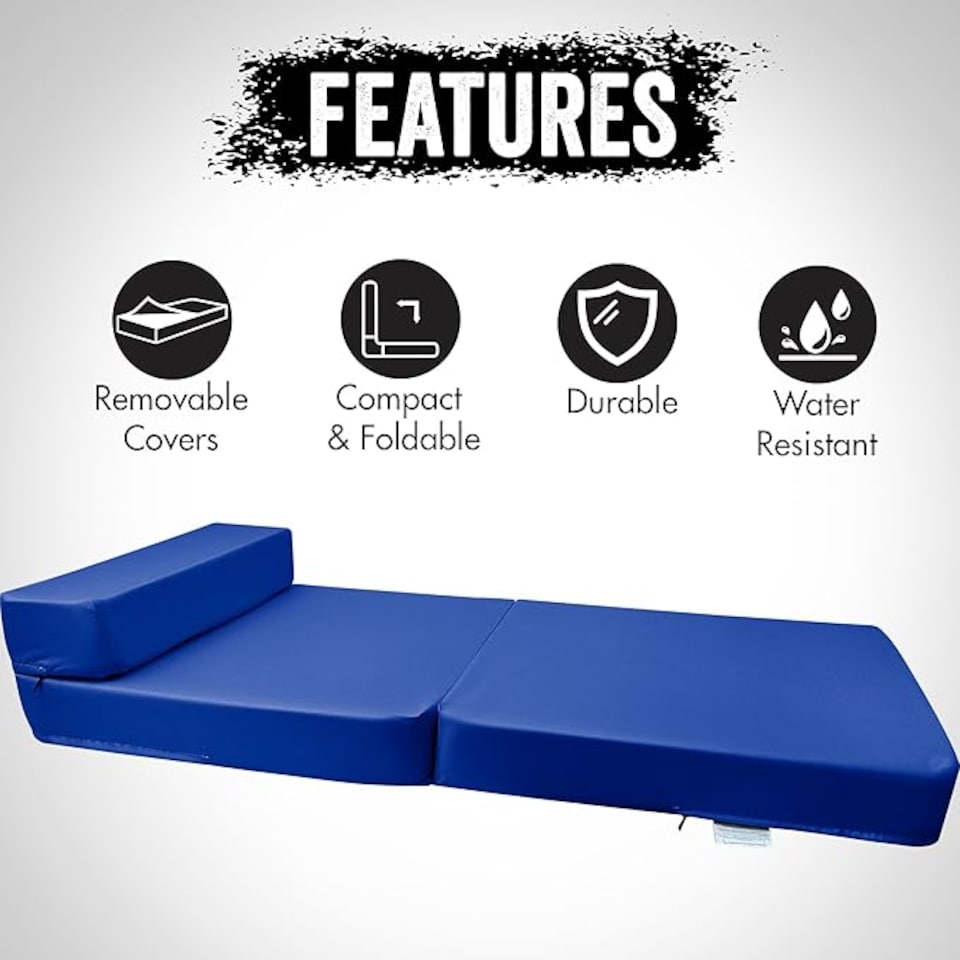 image 1 of Fold Out Single Z Bed Futon Sofa Chair Mattress Dark Blue