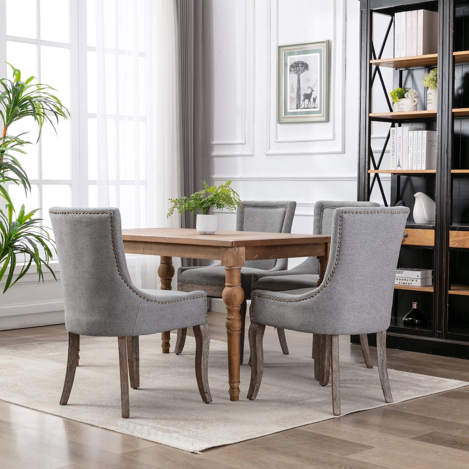 image 1 of Bewley Set of 4 Vintage Upholstered Dining Chairs with Wood Legs