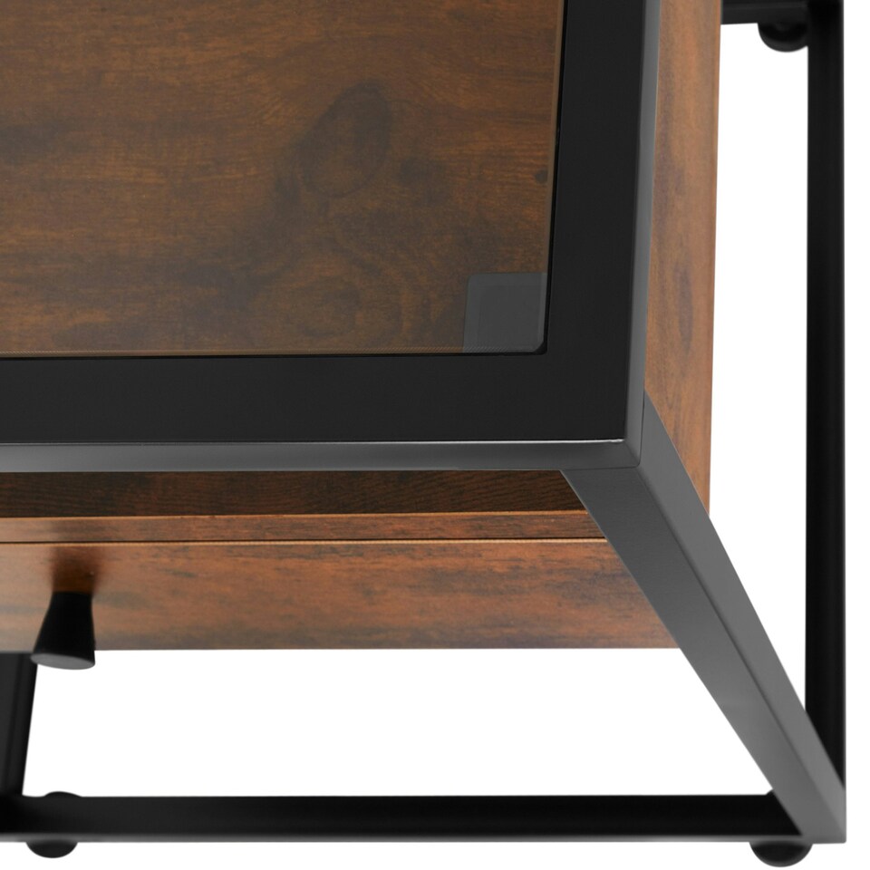 image 1 of Nightstand with glass surface and drawer Brown | Dark Wood