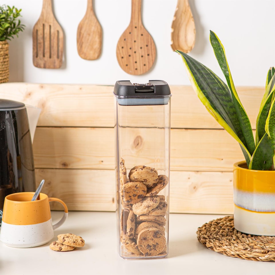 image 1 of Argon Tableware Food Storage Container - 1.9 Litre - Black Airtight Plastic Storage Pantry Food Organiser with Flip Lock Lid