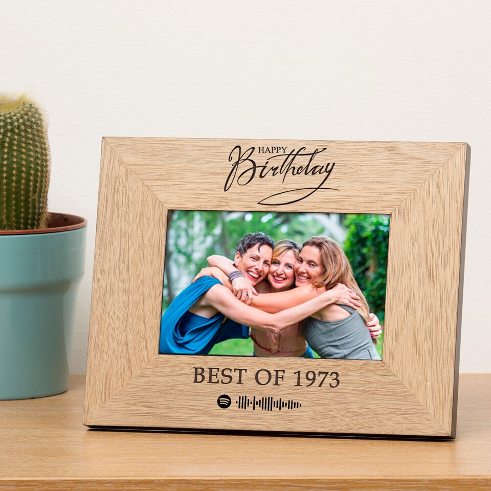 image 1 of Personalised Happy Birthday Playlist Wood Frame 7x5 Birthday Gift for Friend