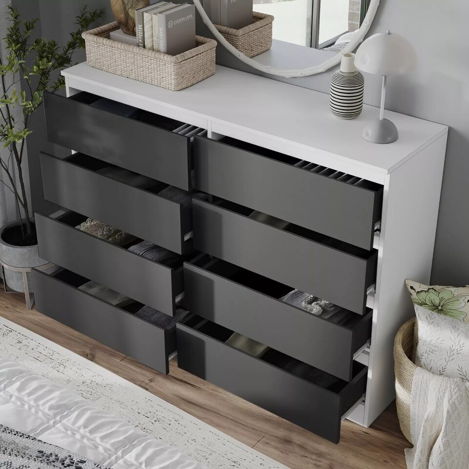 image 1 of Minimalist Chest of 8 Drawers - 88.3x120x35cm | White | White & Black | 1