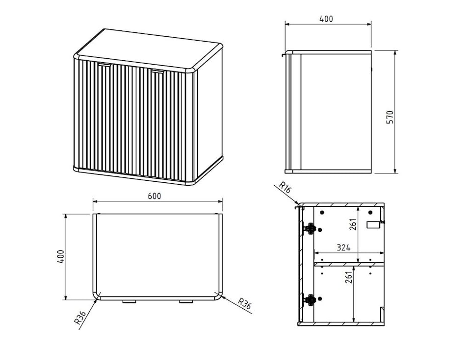 image 1 of Under Sink Bathroom Cabinet Beige Vanity Unit 600mm Worktop Fluted Ribbed Oren