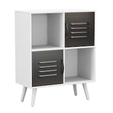 White 4-Cube Storage Unit with 2 Metal Doors and Legs | Black | Black & White | 1