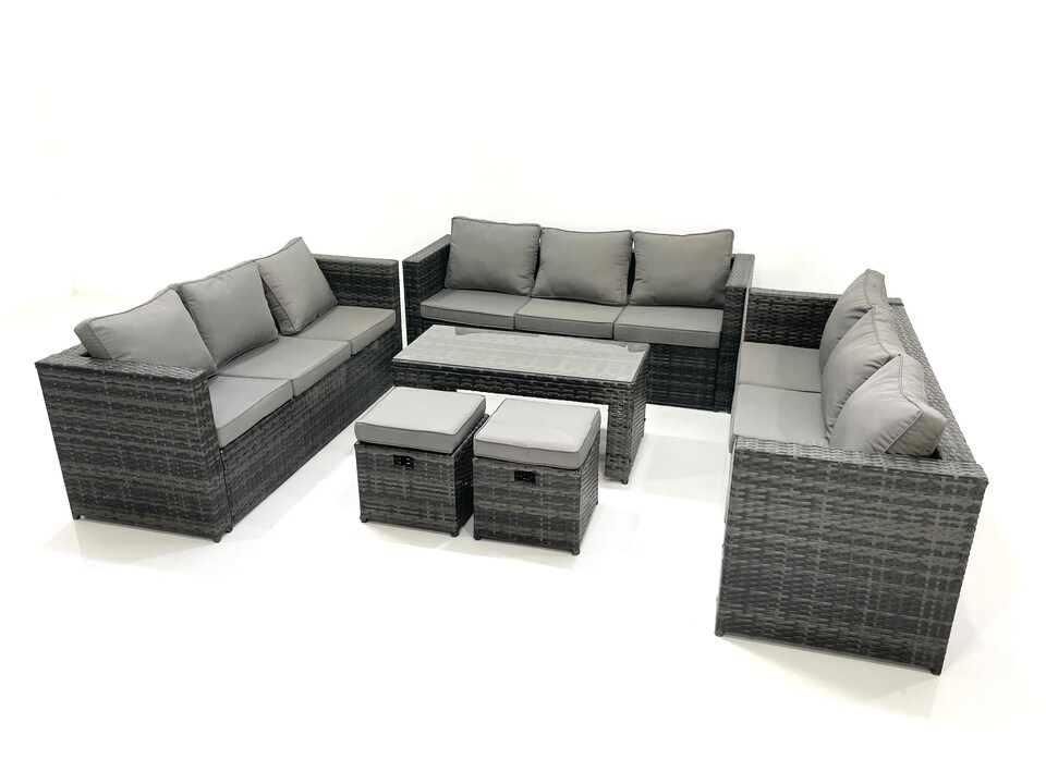 image 1 of Fimous Outdoor Garden Furniture Set 11 Seater Rattan Sofa Set with Coffee Table 2 Small Footstools Dark Grey Mixed