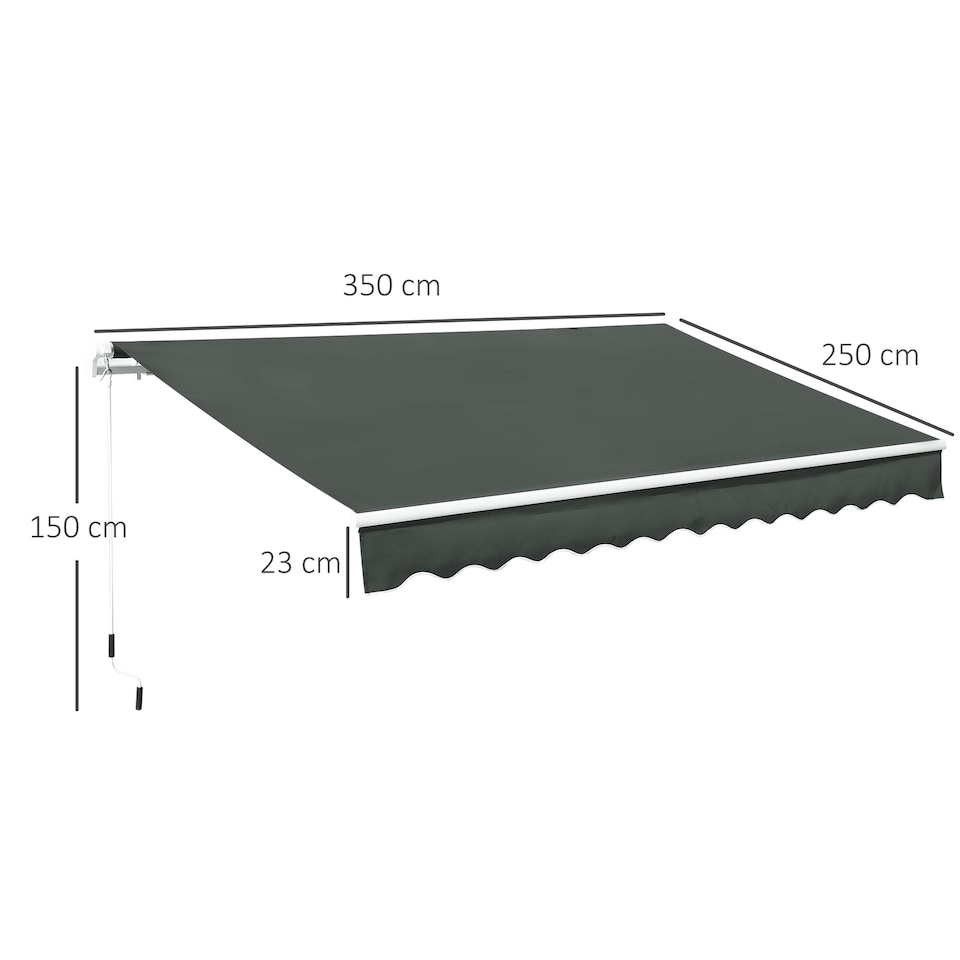 image 1 of Outsunny 3.5M x 2.5M Manual Awning Canopy Retractable Sun Shade Shelter | Grey | 1