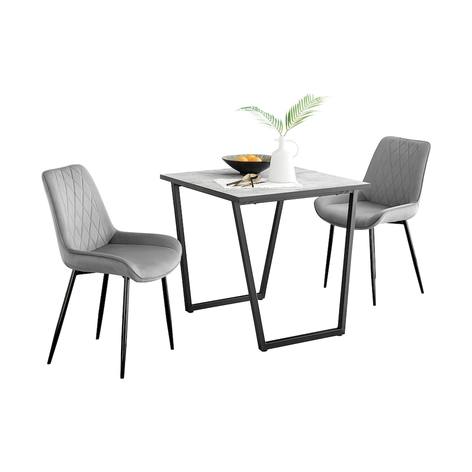 image 1 of Furniturebox Carson White Marble Effect Square Dining Table & 2 Grey Pesaro Black Leg Chairs
