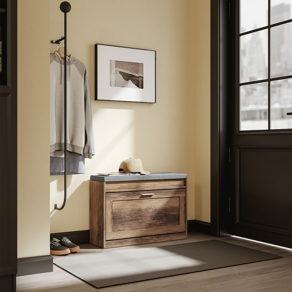 image 1 of SoBuy Brown Shoe Bench with Flip-Top Storage & Two Pull-Out Shelves, 29.5x9.4x20.8 in, 11.9 kg - FSR218-F