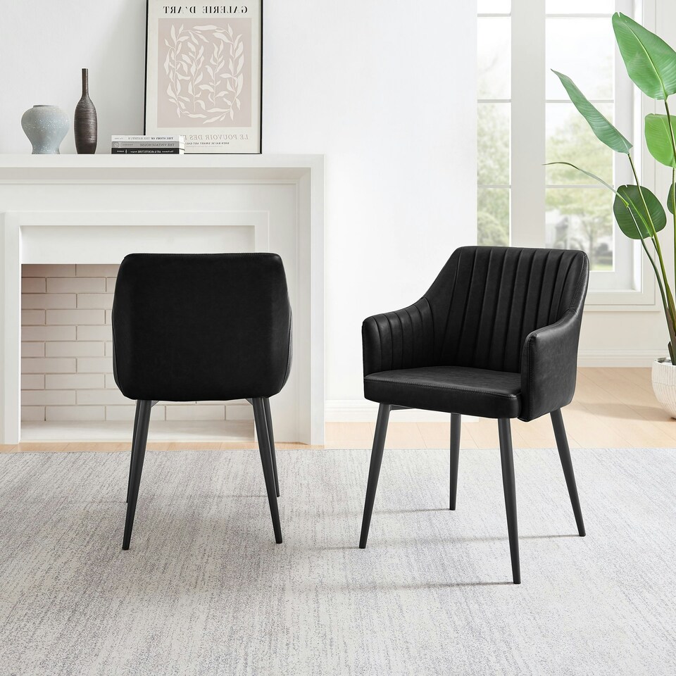 image 1 of Furniturebox Calla 2x Black Faux Leather Black Leg Dining Chair