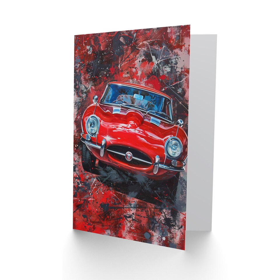 image 1 of Red Iconic Sports Car Modern Abstract Painting Father's Day Card