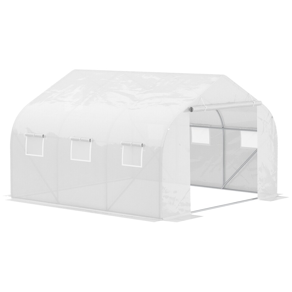 image 1 of Outsunny Walk-In Polytunnel Greenhouse w/ Roll Up Door Windows, 3.5x3x2 m White