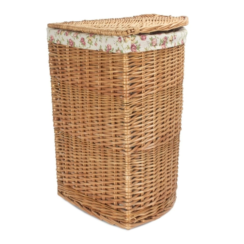 image 1 of Set of 2 Light Steamed Corner Laundry Baskets with Garden Rose Lining | Multi | Garden Rose