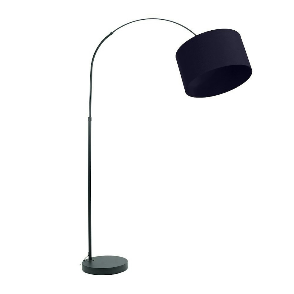 image 1 of ValueLights Louis Black Arched Curved Floor Lamp Navy Blue Shade and Bulb