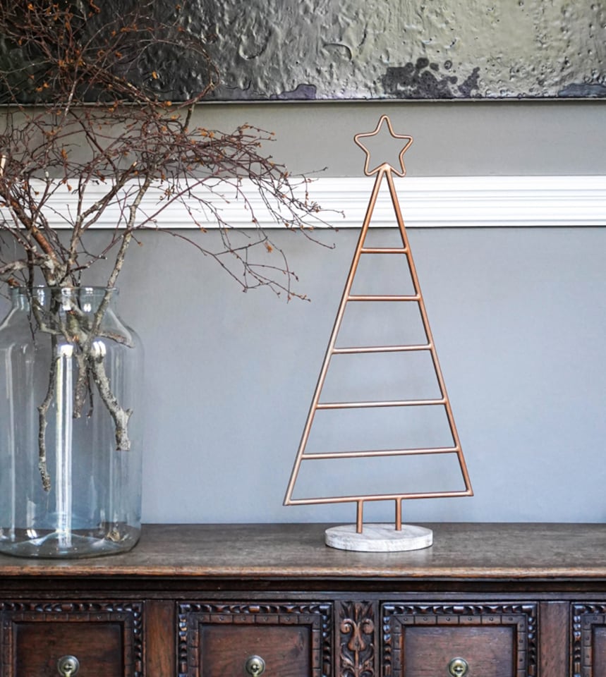 image 1 of Christmas Tree with Star - Mild Steel/Mango Wood - L15 x W35 x H71 cm - Copper