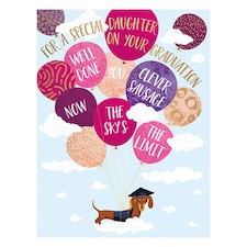 Words 'n' Wishes Graduation Card Daughter Dog With Lots Of Balloons