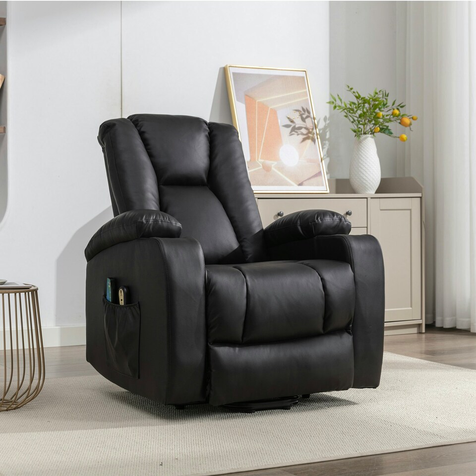 image 1 of Hartville Electric Lift Assist Riser Recliner with Massage and Heat - Black