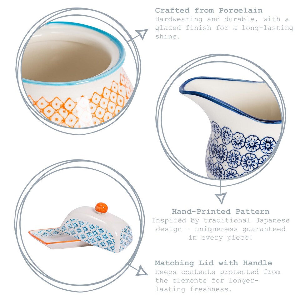 image 1 of Nicola Spring Hand-Printed Butter Dish - 18.5 x 12cm - Orange | Orange | Orange