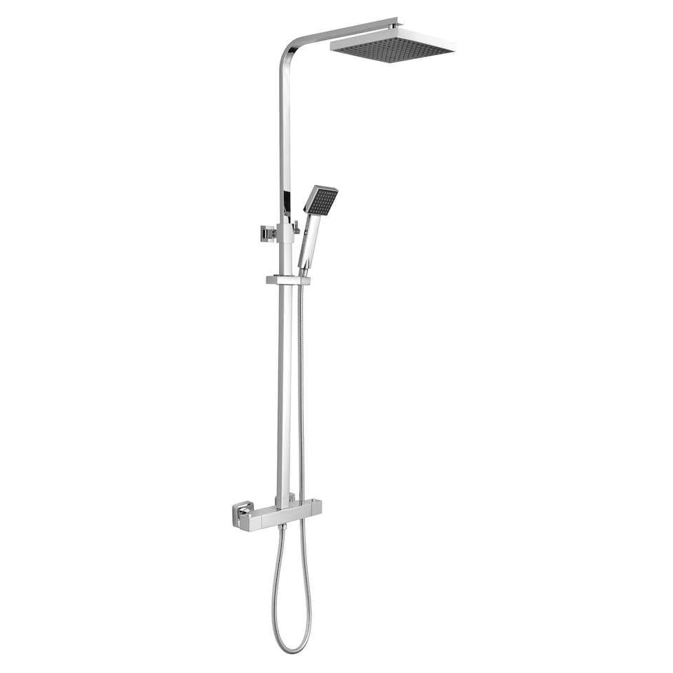 image 1 of Square Thermostatic Shower KitFixed Head Adjustable Handset Chrome | Silver | Chrome | 1
