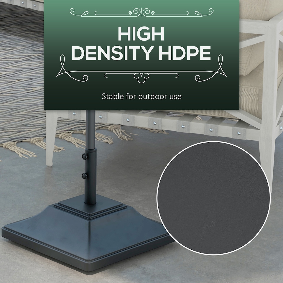image 1 of Outsunny 60kg Square Parasol Base with Wheels Fillable Plastic Umbrella Stand | Black | Black