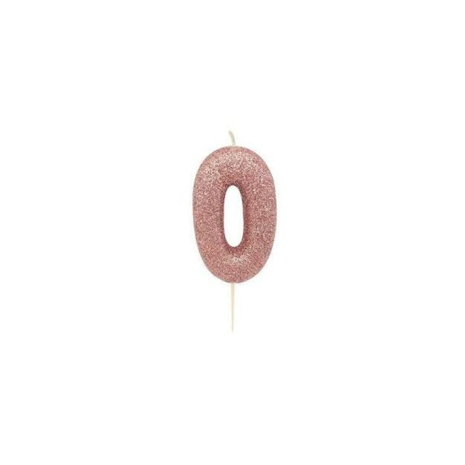 Anniversary House Number 0 Metallic Glitter Birthday Candle - Rose Gold - One Size