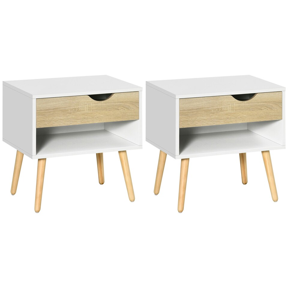 image 1 of HOMCOM Set of 2 Bedside Table with Drawer & Shelf, Nightstand for Bedroom