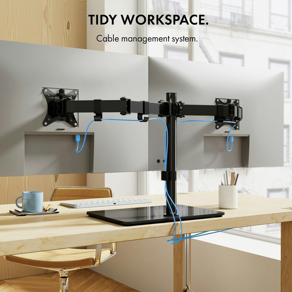 image 1 of VonHaus Adjustable Dual Monitor Glass Stand for 13-32" Screens