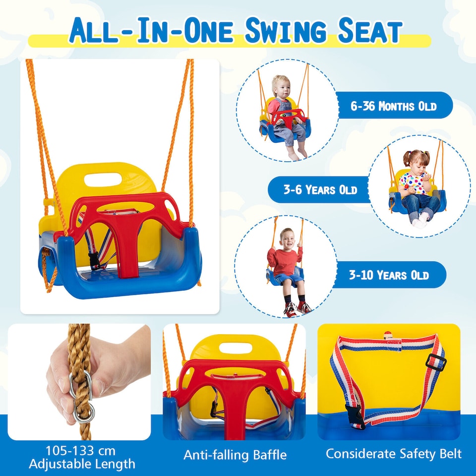 image 1 of COSTWAY 300 kg Heavy Duty Swing Set Backyard Kids Swing Set Indoor & Outdoor Playset