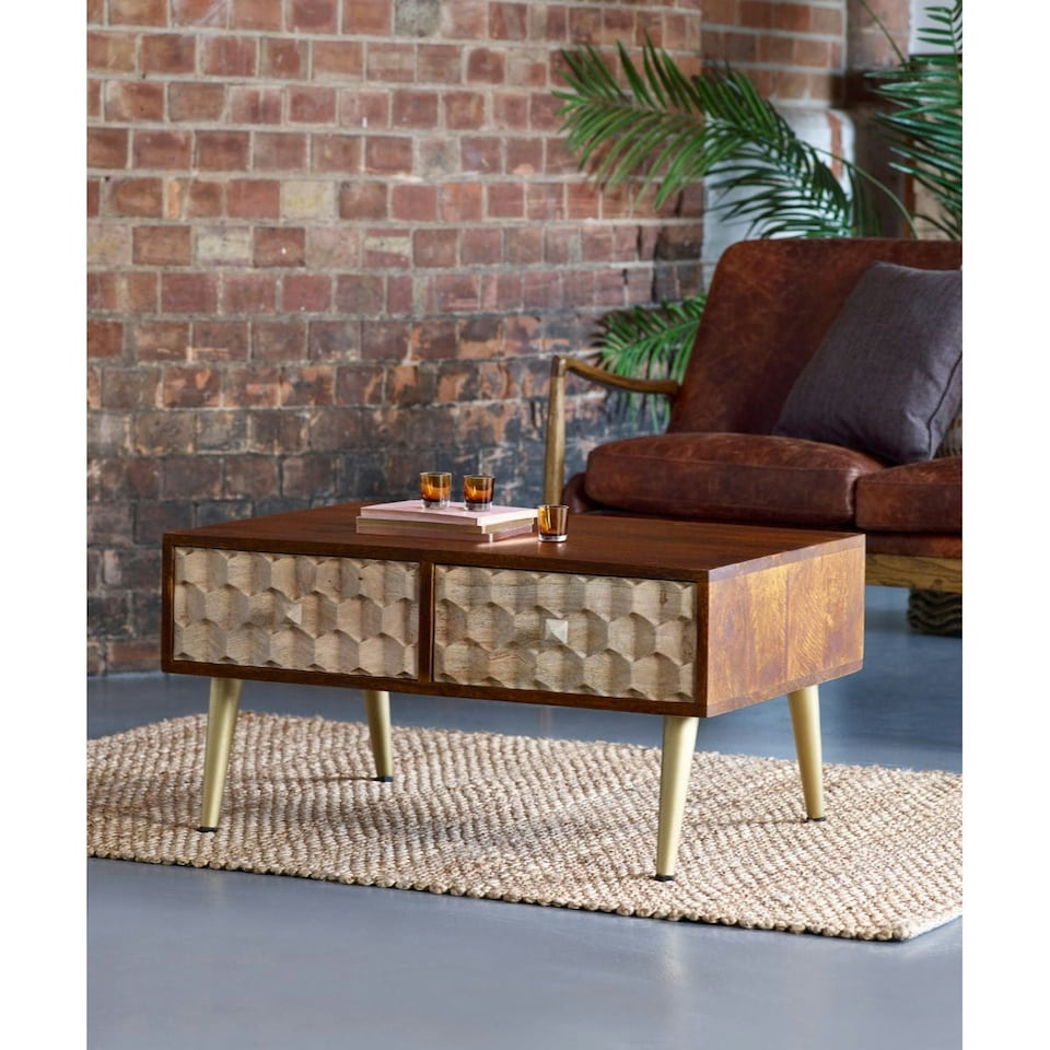 image 1 of Camille Retro Coffee Table with 2 Drawers Brown