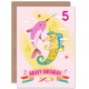 image 1 of Unicorn Seahorse Narwhal Cartoon Age 5 Year Old Kids 5th Birthday Card