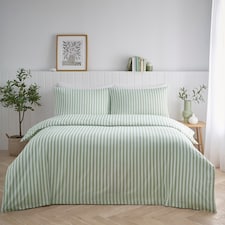 Pencil Stripe Geometric Soft Easy Care Bed Linen Bedding Duvet Cover Set With Pillow Cases | Green | Sage | Super King