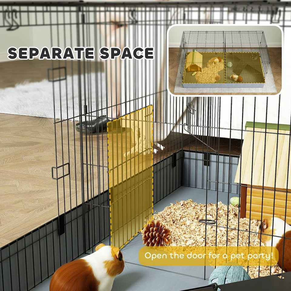 image 1 of PawHut Guinea Pig Cage, 2 in 1 Rabbit Cage Pet Playpen for Hedgehogs, Black