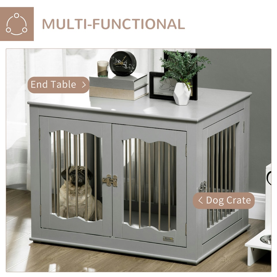 image 1 of PawHut Dog Crate End Table w/ Locks and Latches, for Medium Dogs