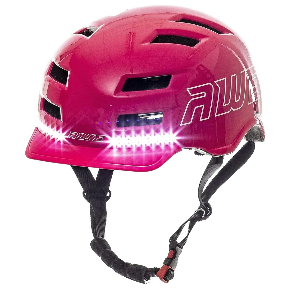 image 1 of AWETech LED USB Rechargeable In Mould Bike Helmet 360 MEGAVisibility Pink Medium 55-58cm Pink | M