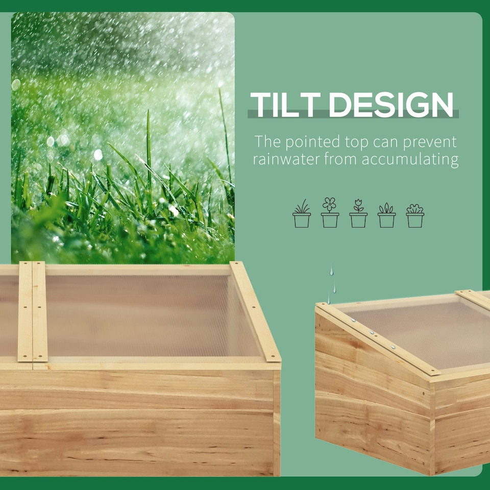 image 1 of Outsunny Wood Cold Frame Greenhouse Garden Polycarbonate Grow House, Natural
