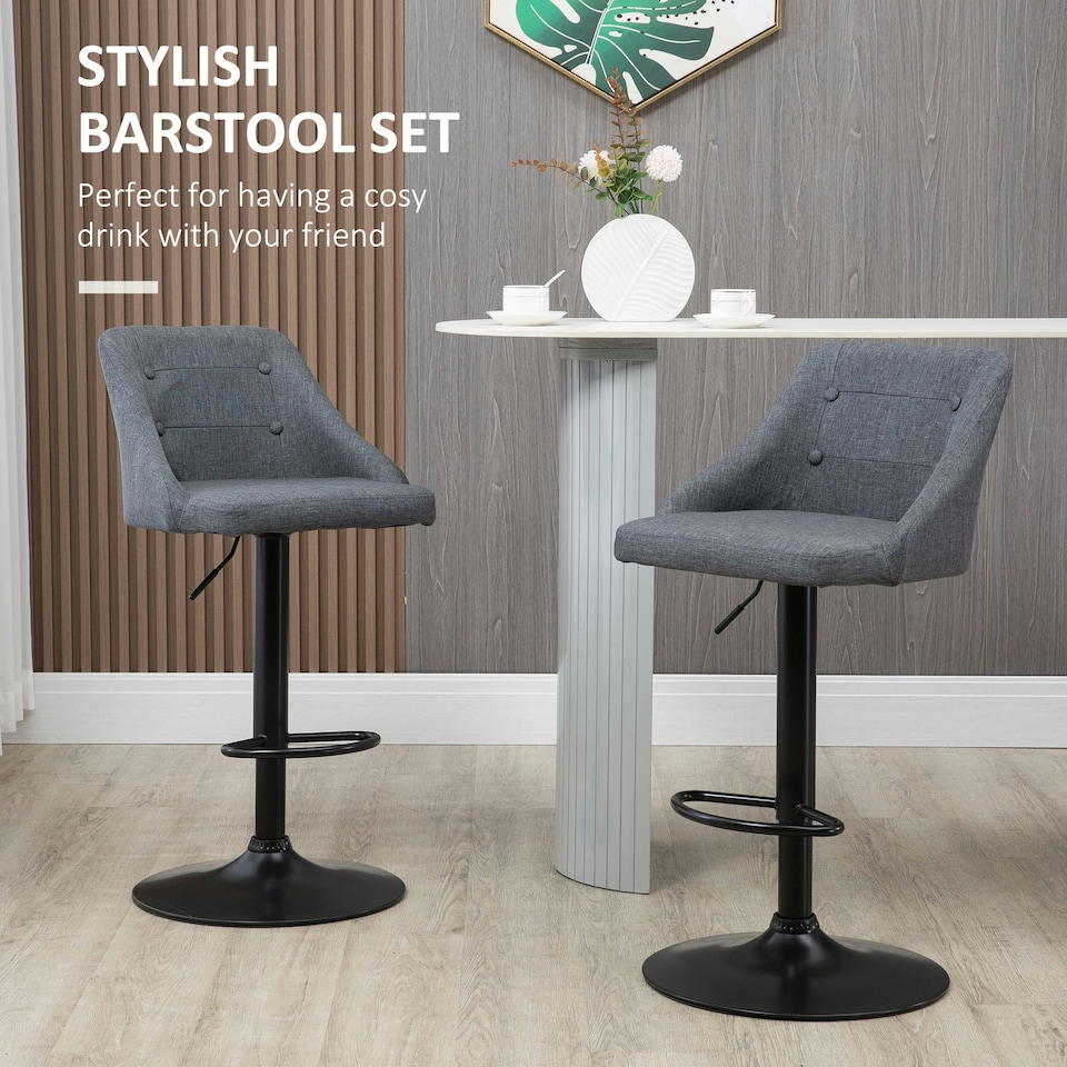 image 1 of HOMCOM Swivel Bar Stools Set of 2 Adjustable Height Fabric Bar Chairs Grey